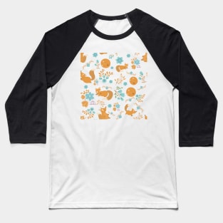 Cute foxy pattern with flowers and fox pups Baseball T-Shirt